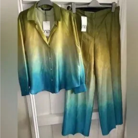 Zara Set 2 Pc satin effect wide leg pants and Top NWT Size XS - Picture 14 of 15